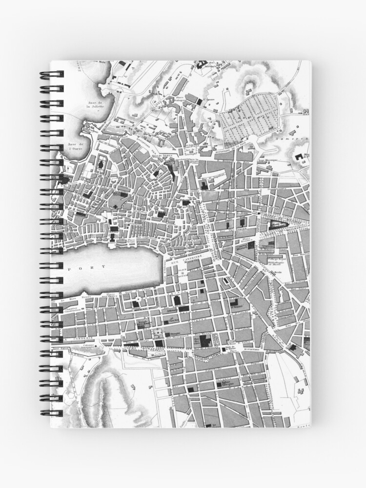 Vintage Map Of Marseille France 1840 Bw Spiral Notebook By Bravuramedia Redbubble