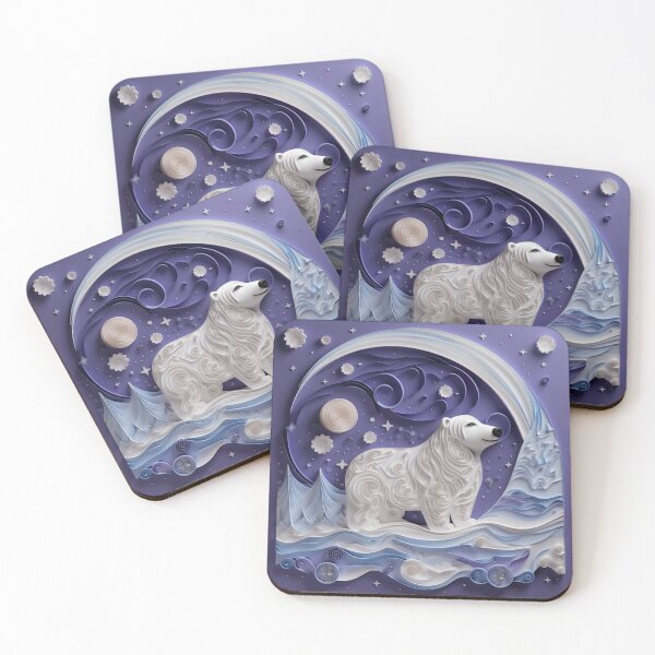 Item preview, Illustration of a white polar bear on a blue background with clouds designed and sold by aiphotosart.