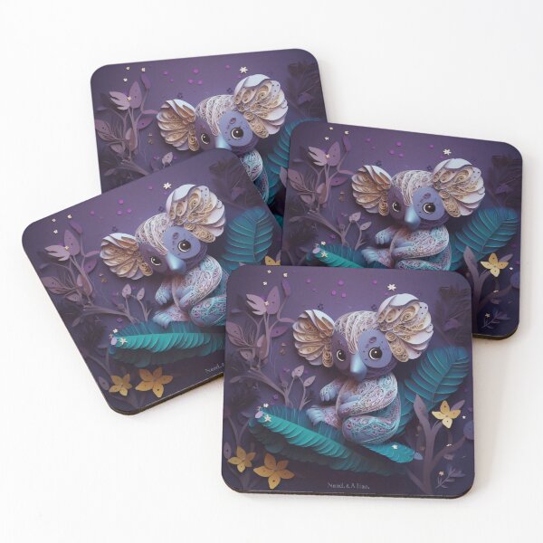 Item preview, Cute cartoon koala on a purple background with tropical leaves. designed and sold by aiphotosart.