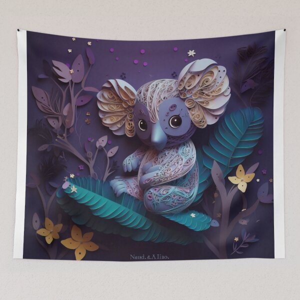 Item preview, Cute cartoon koala on a purple background with tropical leaves. designed and sold by aiphotosart.