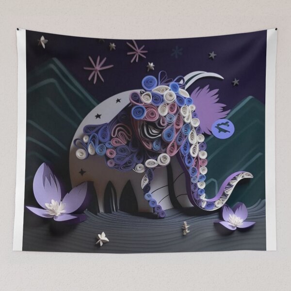 Item preview, Unicorn made of paper on a dark background with flowers and stars designed and sold by aiphotosart.