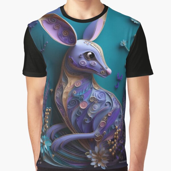 Vista previa del artículo con la obra «Illustration of a rabbit with flowers on a blue background. 3d rendering», diseñado y vendido por aiphotosart.