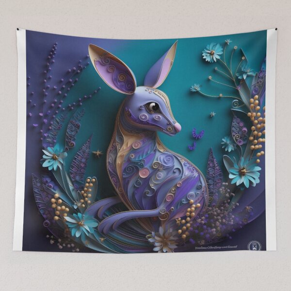 Item preview, Illustration of a rabbit with flowers on a blue background. 3d rendering designed and sold by aiphotosart.