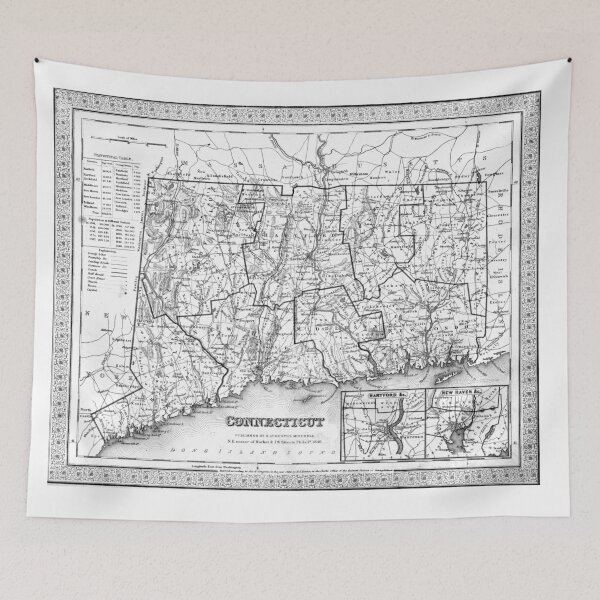 Item preview, Vintage Map of Connecticut (1846) BW  designed and sold by BravuraMedia.