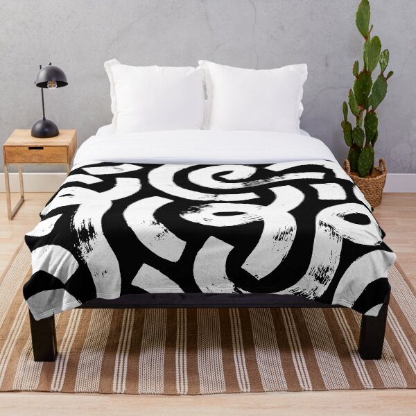Item preview, Abstract Shapes Brushstrokes Black and White Print  designed and sold by ThrowCushionCo.