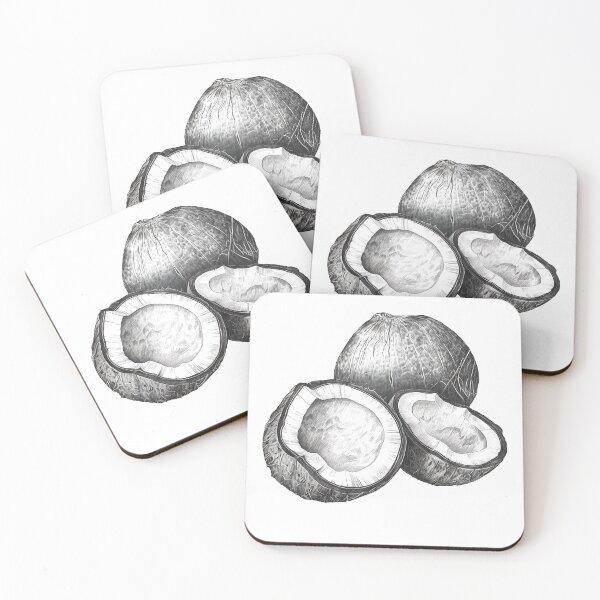 Item preview,  Сoconut with leaves botanical illustration.  Coconut set - whole nut coconut segment and coconut pulp designed and sold by Anastasiia Yurevych.