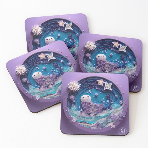 Artikelvorschau, Circle shape with cute seal on blue background. Top view. entworfen und verkauft von aiphotosart.