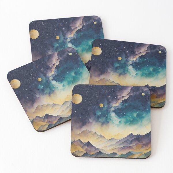 Item preview, Watercolor Galactic Landscape | Nature's Wonder meets Celestial Beauty designed and sold by Polariszero.