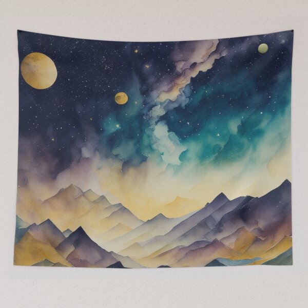 Item preview, Watercolor Galactic Landscape | Nature's Wonder meets Celestial Beauty designed and sold by Polariszero.