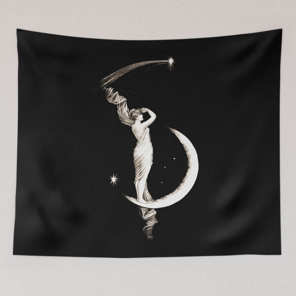 Item preview, Cute romantic vintage classic moon goddess white and black design with stars designed and sold by thgalleryit.