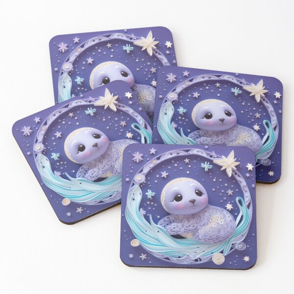 Item preview, Cute baby seal in a wreath of stars on a blue background designed and sold by aiphotosart.