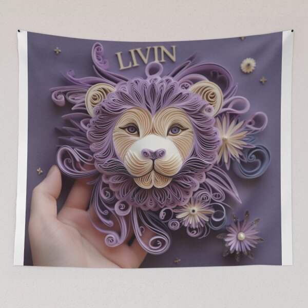 Aperçu de l'œuvre Handmade papercraft lion on purple background. Handmade crafts. créée et vendue par aiphotosart.
