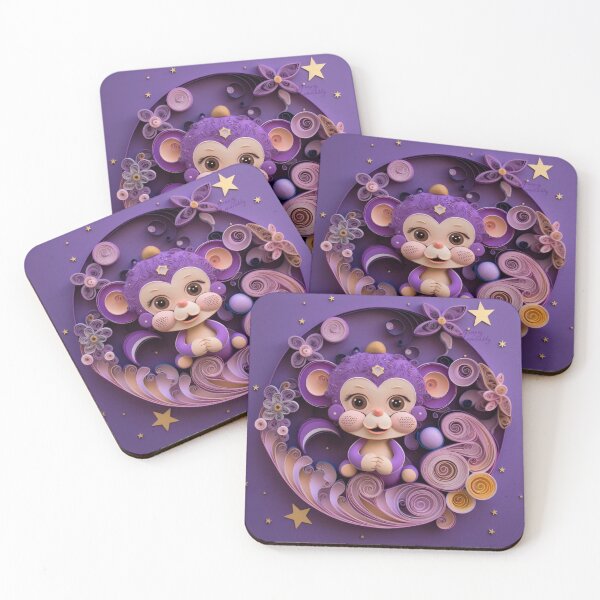 Item preview, Cute cartoon monkey made of paper on purple background. Top view designed and sold by aiphotosart.