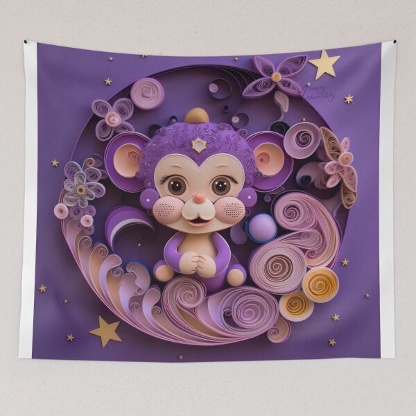 Item preview, Cute cartoon monkey made of paper on purple background. Top view designed and sold by aiphotosart.