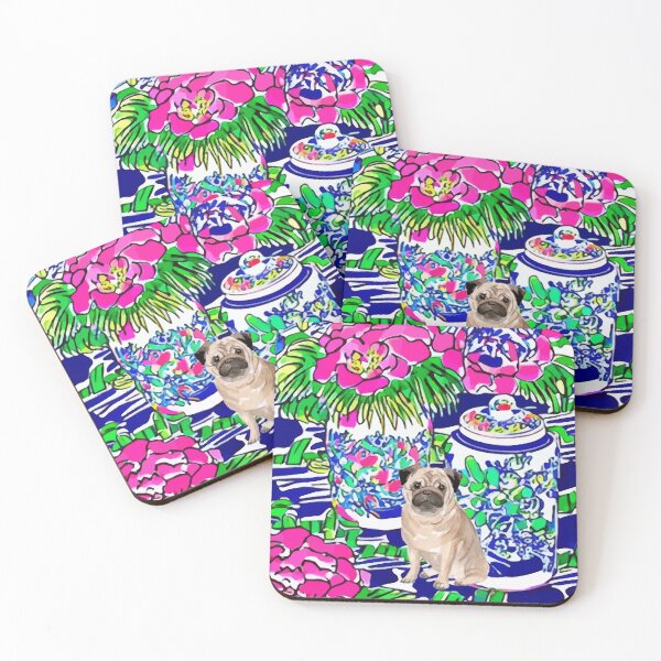Item preview, Pug and pink daisies designed and sold by SophieClimaArt.