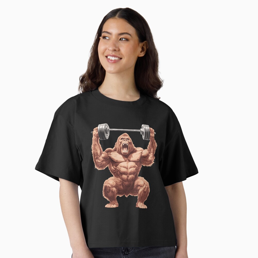 Gorilla with barbell, bodybuilder monkey, fitness, workout