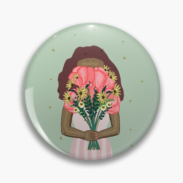 Item preview, Cute girl holding a floral bouquet in a pink dress | pink and green designed and sold by Ingrid Poole.