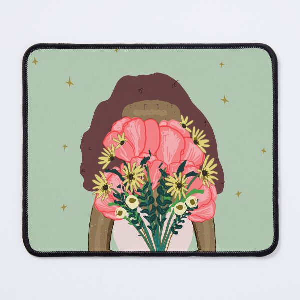 Item preview, Cute girl holding a floral bouquet in a pink dress | pink and green designed and sold by Ingrid Poole.