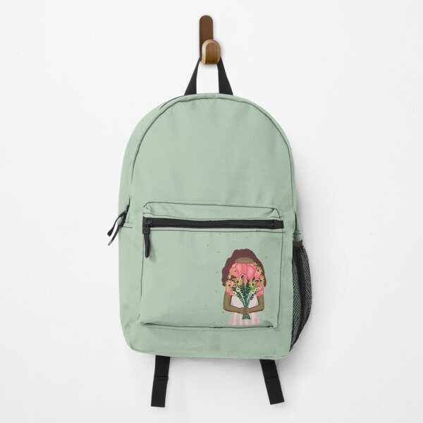 Item preview, Cute girl holding a floral bouquet in a pink dress | pink and green designed and sold by Ingrid Poole.