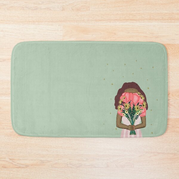 Item preview, Cute girl holding a floral bouquet in a pink dress | pink and green designed and sold by Ingrid Poole.