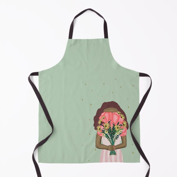 Item preview, Cute girl holding a floral bouquet in a pink dress | pink and green designed and sold by Ingrid Poole.