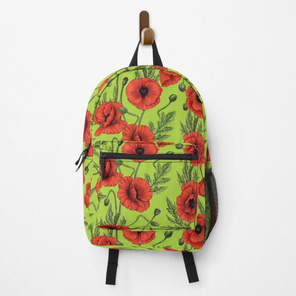 Item preview, Poppies, red and green on lime green designed and sold by Katerina Mitkova Kirilova.
