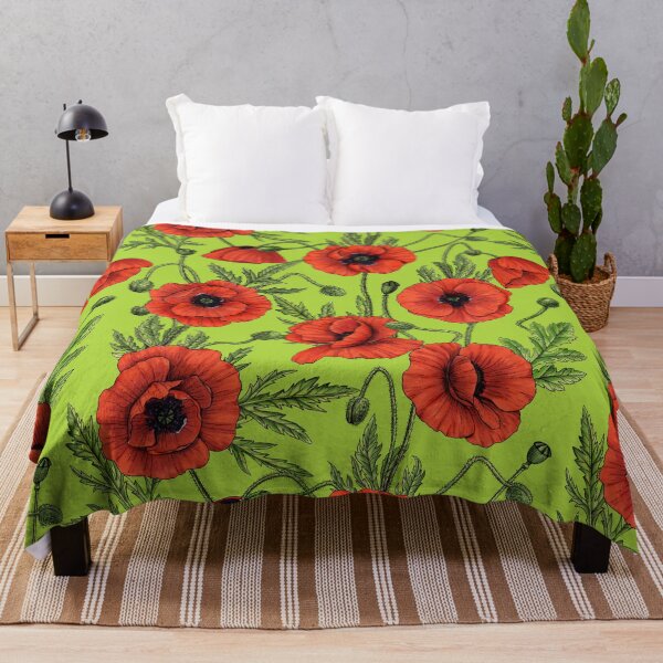 Item preview, Poppies, red and green on lime green designed and sold by Katerina Mitkova Kirilova.