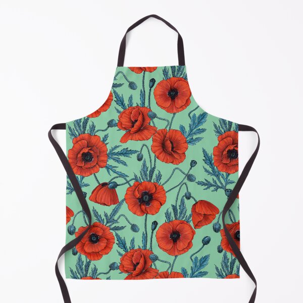 Item preview, Poppies, red and blue on jade designed and sold by Katerina Mitkova Kirilova.