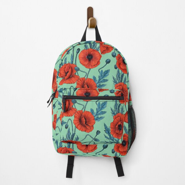 Item preview, Poppies, red and blue on jade designed and sold by Katerina Mitkova Kirilova.