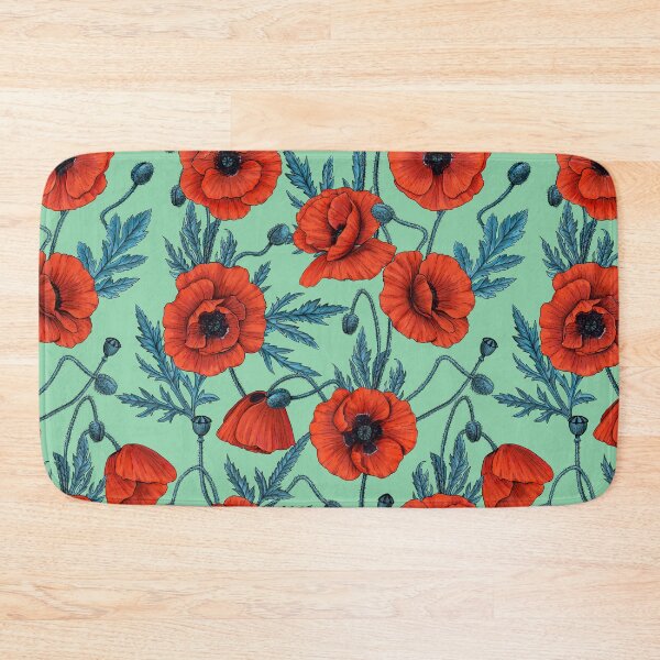 Item preview, Poppies, red and blue on jade designed and sold by Katerina Mitkova Kirilova.