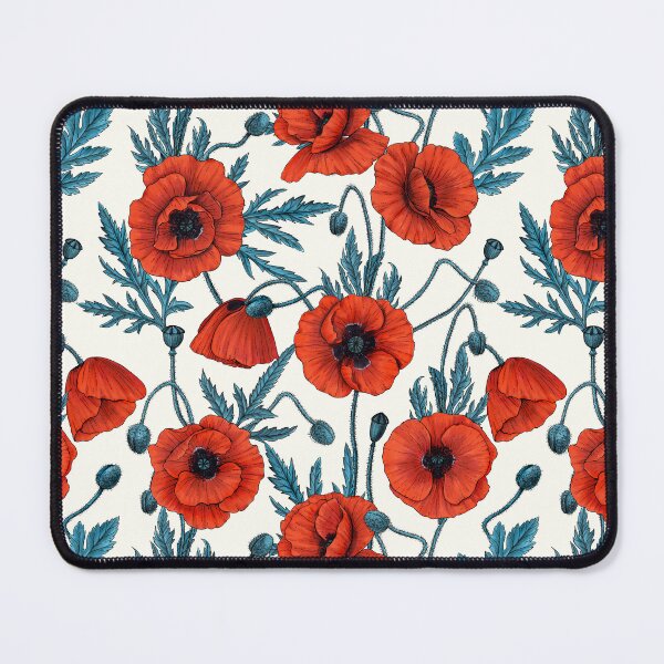 Item preview, Poppies, red and blue on natural white designed and sold by Katerina Mitkova Kirilova.