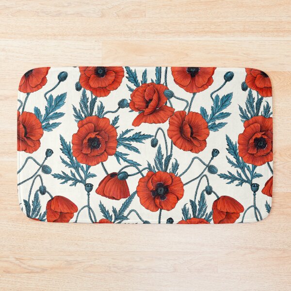 Item preview, Poppies, red and blue on natural white designed and sold by Katerina Mitkova Kirilova.