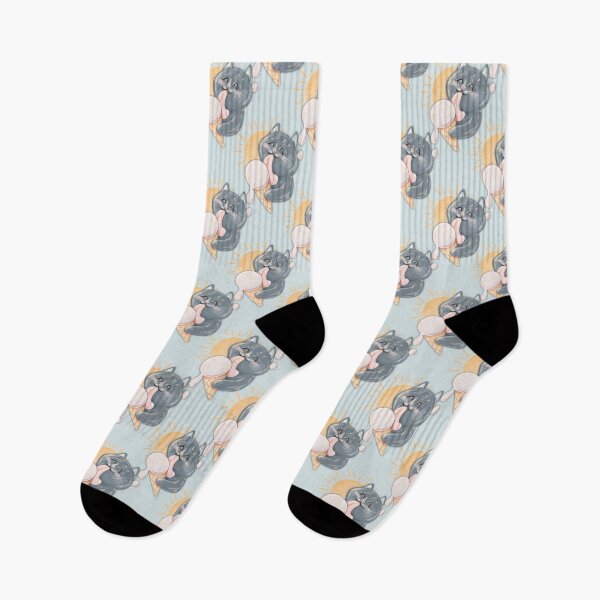 Item preview, Summer Ice-Cream Dark Grey Cat Pattern Light Blue Background designed and sold by Julia Sol.