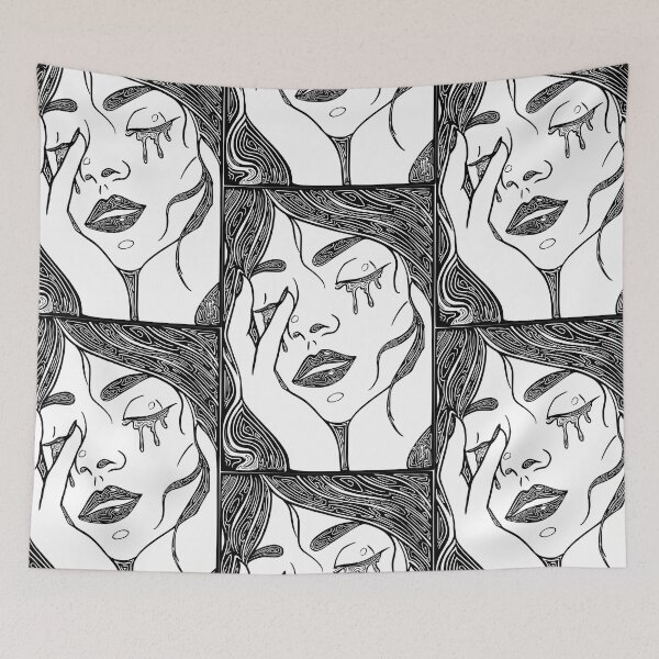 Item preview, Retro Abstract Crying Woman -Vintage Comic Pop-art Design In Black designed and sold by Mitch616Art.