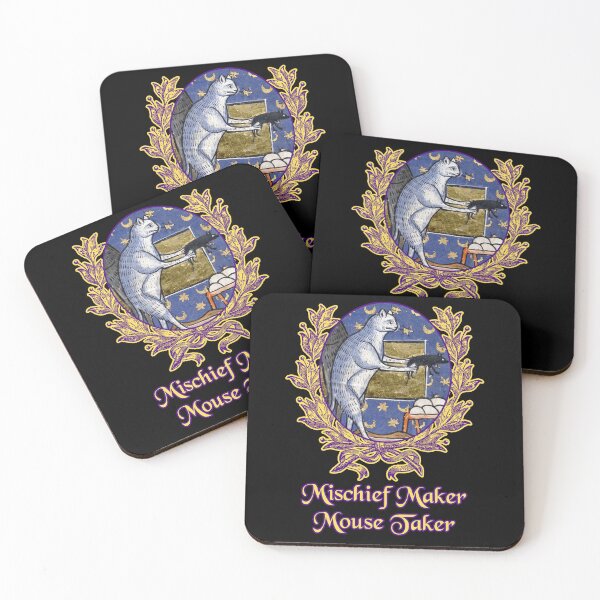 Item preview, 'Mischief Maker, Mouse Taker' Goofy Cat Offering Mouse - Medieval Designs Collection designed and sold by Ridiculam Toga.