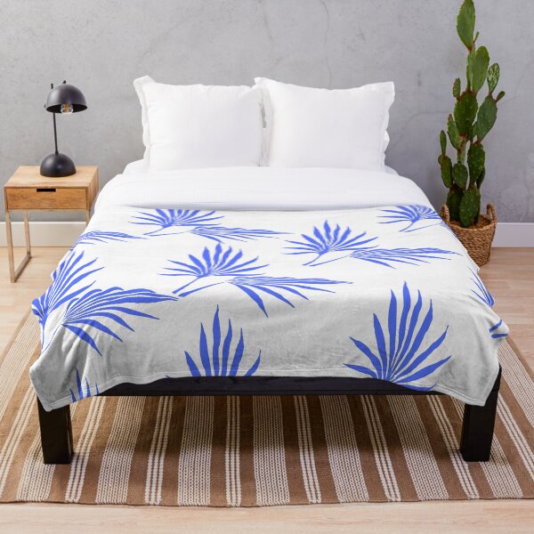 Item preview, Mediterranean Blue and White Palm Tree Leaf Throw Pillow designed and sold by ThrowCushionCo.