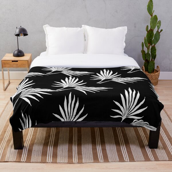 Item preview, Black & White Palm Tree Leaf Throw Pillow designed and sold by ThrowCushionCo.