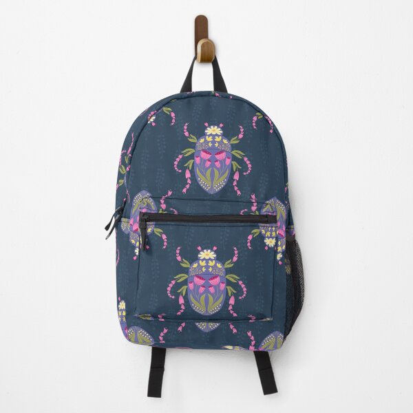 Item preview, Floral Beetle - beautiful insect made of and decorated with flowers - bright colors on navy blue - shw1038 a designed and sold by Shiny Happy World.