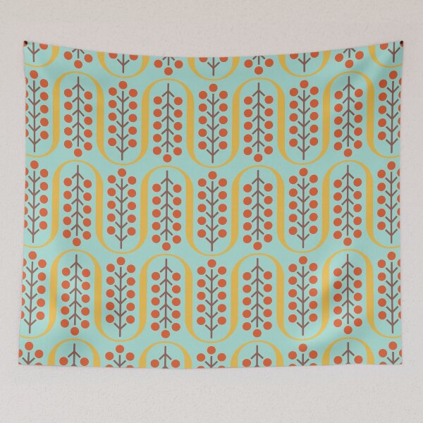 Item preview, KF 0006 G Minimalist Vintage Retro Berries 70s Modern Geometric Floral designed and sold by KhakiFinch.