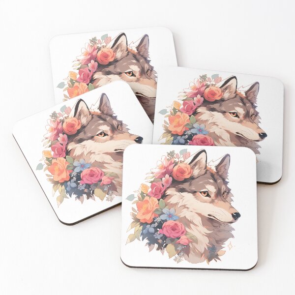 Item preview, Cute Wolf With Flowers Girls designed and sold by CozyKawaiiArt.
