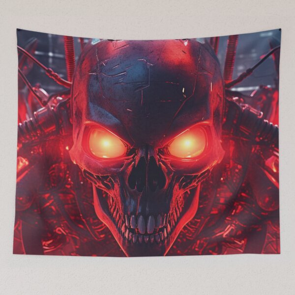 Item preview, Evil Laughing Cyberpunk Red Neon Skull designed and sold by Nightarcade.