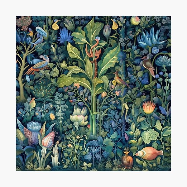 Item preview, Vintage colorful botanical tapestry medieval gardening plants art nouveau designed and sold by Sanctuflorum.
