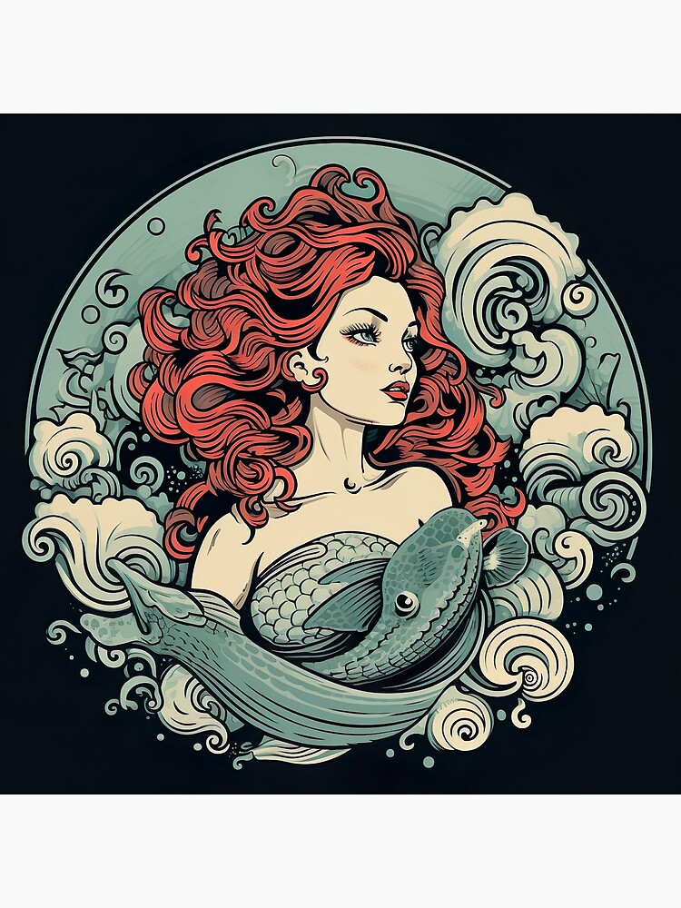 Mermaid in tattoo style | Art Print