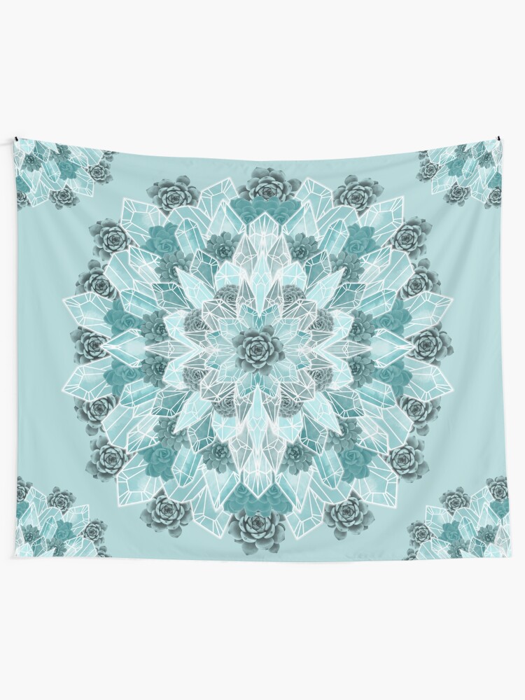 Alternate view of Crystals Succulents Mandala MINT GREEN Tapestry