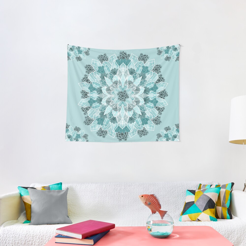 Crystals Succulents Mandala MINT GREEN Tapestry