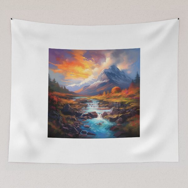 Item preview, Psychedelic Colourful Scottish Highlands River Landscape designed and sold by dreamythreads.