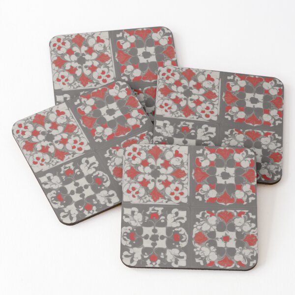 Item preview, A Quartet of Red, White and Grey Majolica Tiles designed and sold by capefox.