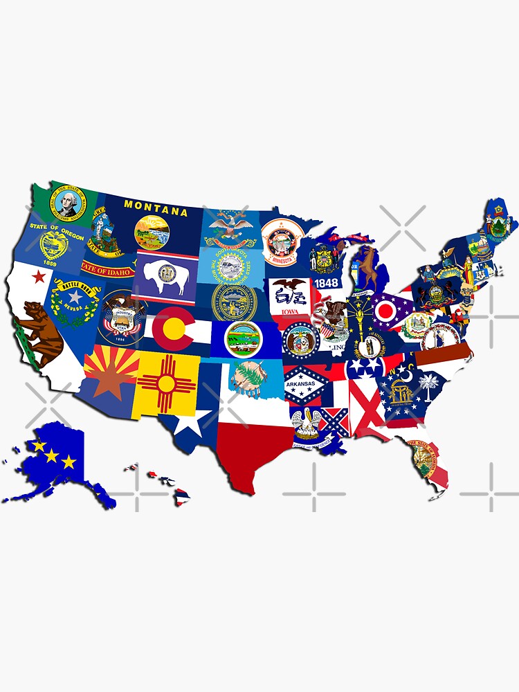 "USA State Flags Map Mosaic" Sticker for Sale by icoNYC Redbubble