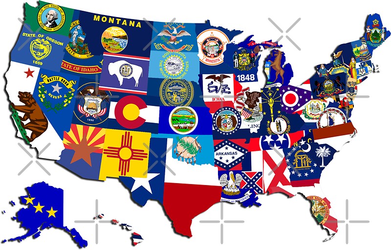Usa State Flags Map Mosaic Stickers By Iconyc Redbubble