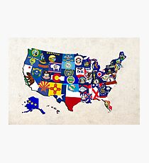 USA State Flags Map Mosaic Photographic Print